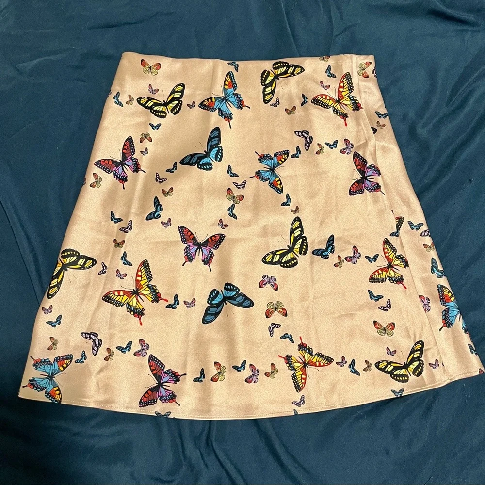 Cami NYC Aviva Butterfly Print Silk Charmeuse Beige Mini Skirt - Picture 7 of 11